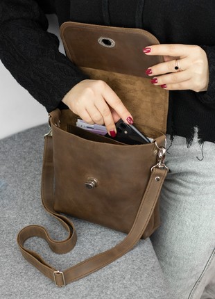 Small leather crossbody bag for women/ Shoulder purse/ Brown - 10389 photo
