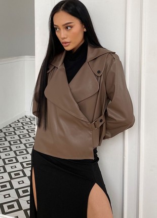 Short jacket made of eco leather in mocha color