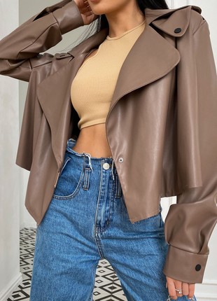 Short jacket made of eco leather in mocha color10 photo
