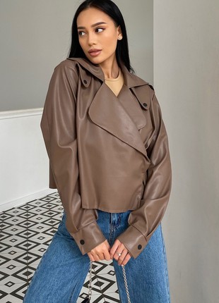 Short jacket made of eco leather in mocha color8 photo