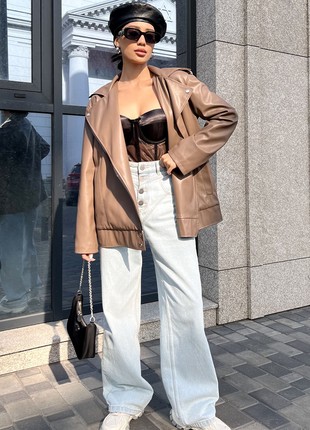 Jacket made of eco leather in mocha color4 photo