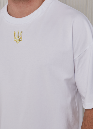 T-shirt white Men Coat of Arms Gold with Ukrainian Symbolic2 photo