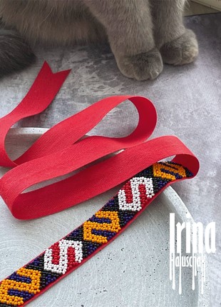 Ukraine bead Red stripe gerdan Bead choker Ribbon necklace with geometric Bukovyna pattent8 photo
