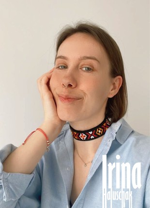Geometric beaded choker Stripe gerdan Traditional Ukraine bead necklace6 photo