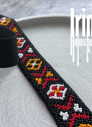 Geometric beaded choker Stripe gerdan Traditional Ukraine bead necklace7 photo