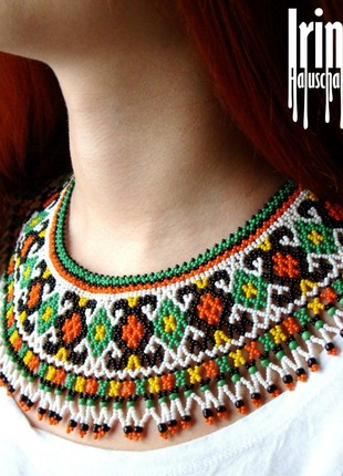 Ukraine jewelry Beaded necklace Seed bead necklace Tribal necklace White necklace
