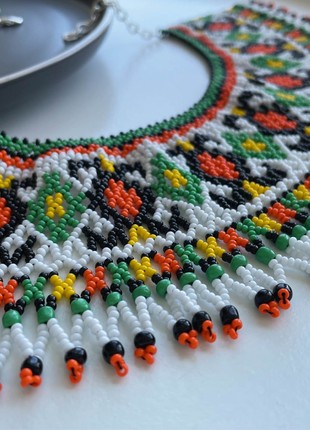 Ukraine jewelry Beaded necklace Seed bead necklace Tribal necklace White necklace4 photo
