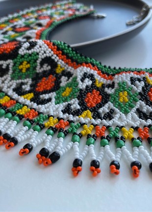 Ukraine jewelry Beaded necklace Seed bead necklace Tribal necklace White necklace6 photo