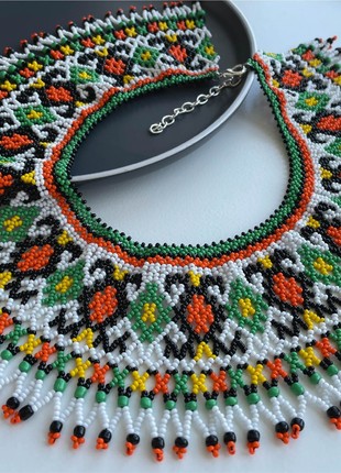 Ukraine jewelry Beaded necklace Seed bead necklace Tribal necklace White necklace9 photo