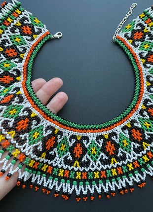 Ukraine jewelry Beaded necklace Seed bead necklace Tribal necklace White necklace2 photo