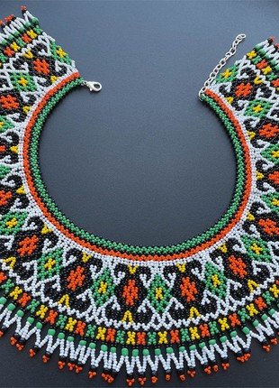 Ukraine jewelry Beaded necklace Seed bead necklace Tribal necklace White necklace3 photo