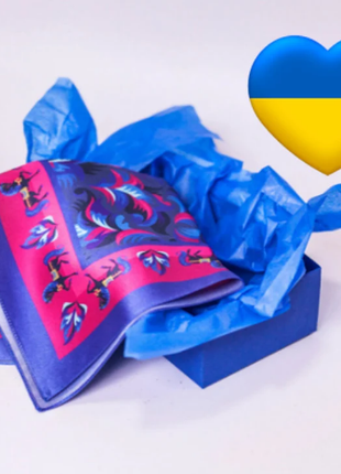 Men's blue and pink handkerchief with horses - Silk pocket square