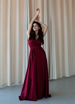 Long  burgundy red prom dress with slit / Beach wedding guest dress / Spaghetti strap red wedding dress / Bridesmaid dress burgundy red4 photo