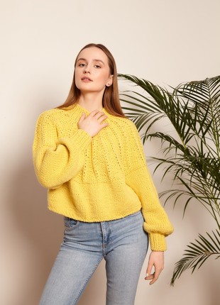 Yellow hand-knitted sweater1 photo