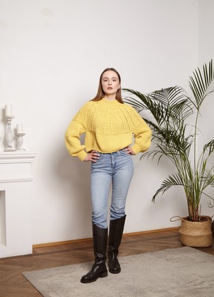 Yellow hand-knitted sweater4 photo