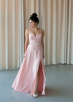 Pink prom dress 2023 / Pink evening spaghetti strap dress/ Long elegant bridesmaid dress / Maxi pink dress for Bride / Cut out maxi dress