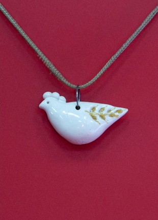 White ceramic pendant Bird with ear of wheat