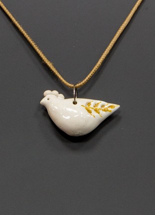 White ceramic pendant Bird with ear of wheat2 photo