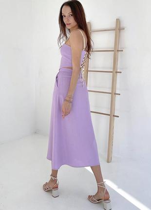 Purple midi linen a-line skirt with pockets shtoyko