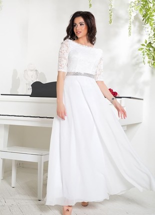 Long sleeve lace wedding dress / Wedding reception dress / Simple civil wedding dress4 photo