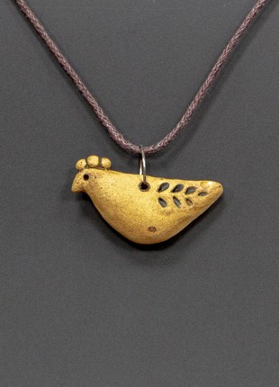 Brown ceramic pendant Bird with ear of wheat