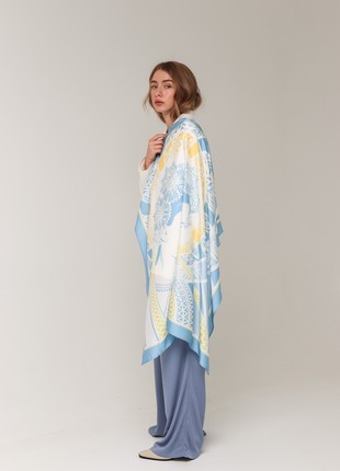 Blue and yellow scarf shawl "Stefania" in artificial silk 36,6 inches3 photo