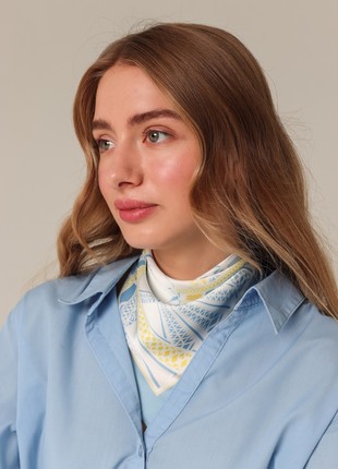 Blue and yellow scarf shawl "Stefania" in artificial silk 27,6 inches7 photo