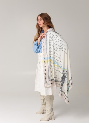 Ukrainian patriotic silk scarf "The way home" in light colors with a poem by O. Vasilenko 36"