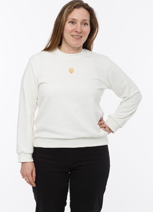 Women's sweatshirt with embroidery "classic tryzub" white7 photo