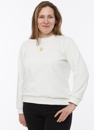 Women's sweatshirt with embroidery "classic tryzub" white6 photo