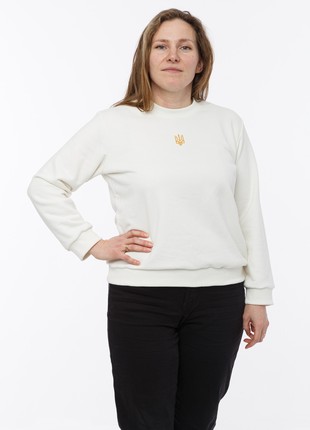 Women's sweatshirt with embroidery "classic tryzub" white5 photo