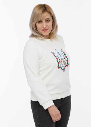 Women's sweatshirt with  "Red kalyna trident" embroidery ivory3 photo