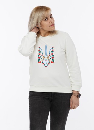 Women's sweatshirt with  "Red kalyna trident" embroidery ivory4 photo