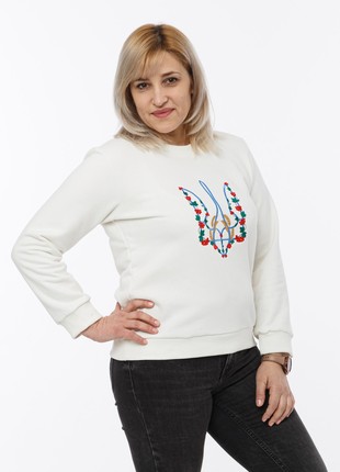 Women's sweatshirt with  "Red kalyna trident" embroidery ivory5 photo