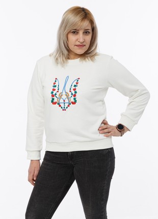 Women's sweatshirt with  "Red kalyna trident" embroidery ivory6 photo