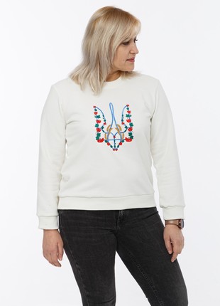 Women's sweatshirt with  "Red kalyna trident" embroidery ivory7 photo