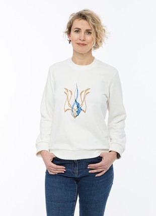 Women's sweatshirt with  "Malwy trident" embroidery white8 photo