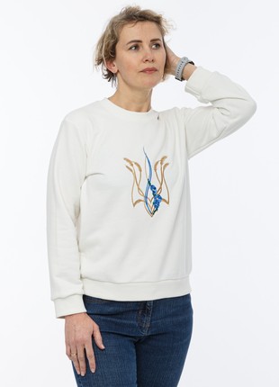 Women's sweatshirt with  "Malwy trident" embroidery white6 photo