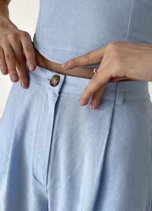 Blue linen high waist bermuda shorts shtoyko2 photo