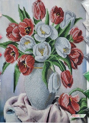 Bouquet of Tulips Kit Bead Embroidery a4-k-10862 photo