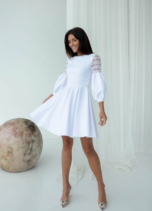 Long sleeve white mini dress / Short white bridal shower dress6 photo