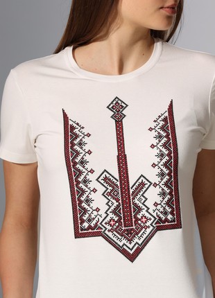 Women's t-shirt of milk colour with embroidery - "Trident with a cross2 photo