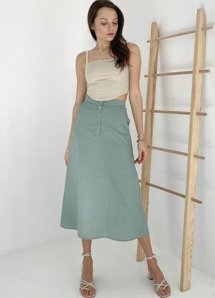 Mint linen midi a-line skirt with pockets shtoyko3 photo