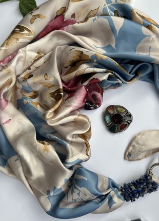 Scarf "Blue sakura in the morning garden”” from the brand MyScarf. Decorated with natural turquoise6 photo