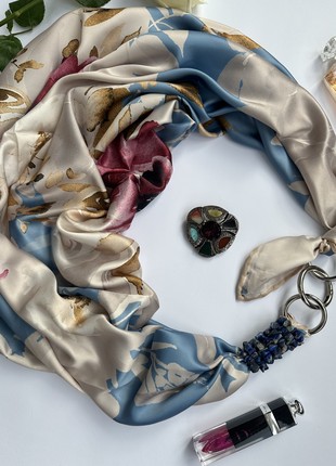 Scarf "Blue sakura in the morning garden”” from the brand MyScarf. Decorated with natural turquoise7 photo