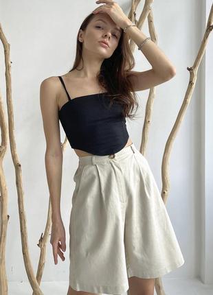 Beige linen bermuda shorts with pockets shtoyko4 photo