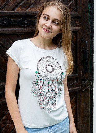 Women's T-shirt with embroidery - "Dream Catcher"1 photo