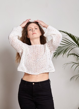 White hand-knitted sweater8 photo