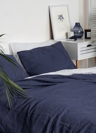 Linen bedding set DARK BLUE single bed