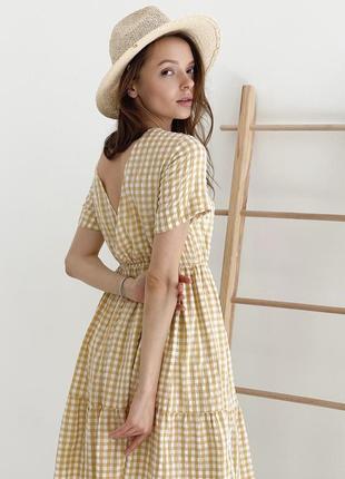 Yellow open back checkered dress shtoyko1 photo